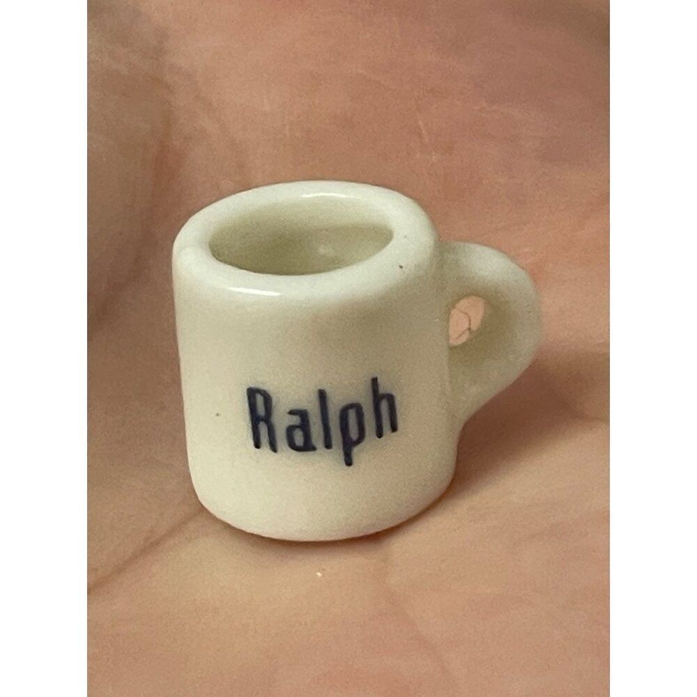 Vintage Miniature White Ceramic Coffee Mug With name Ralph Spell Out